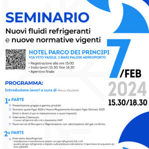 EVENTO GRATUITO BARI : SEMINARIO NUOVI FLUIDI REFRIGERANTI E NUOVE NORMATIVE VIGENTI